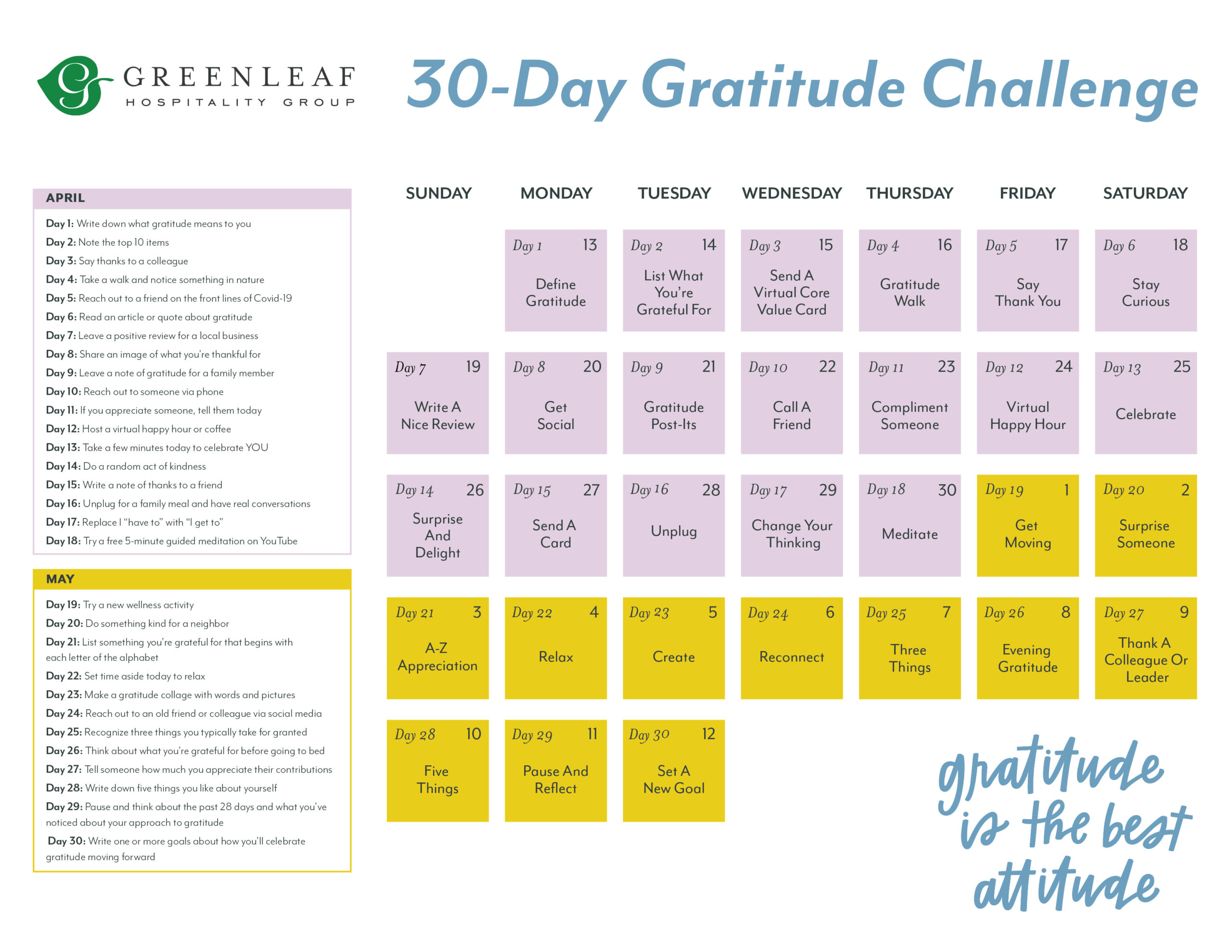 Greenleaf Hospitality Group Gratitude Calendar Greenleaf Hospitality